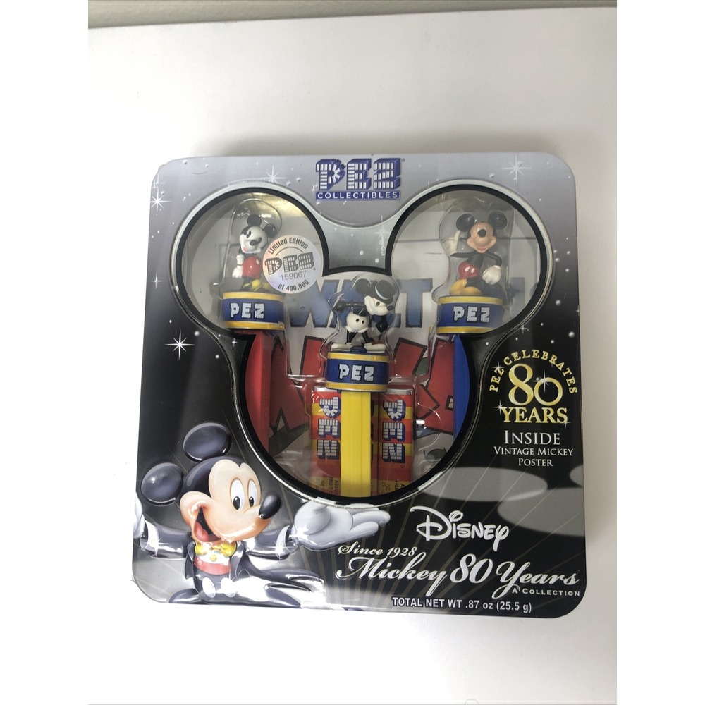 Disney PEZ Mickey Mouse 80 Years Collection W/ Retro Mickey Poster-Sealed New